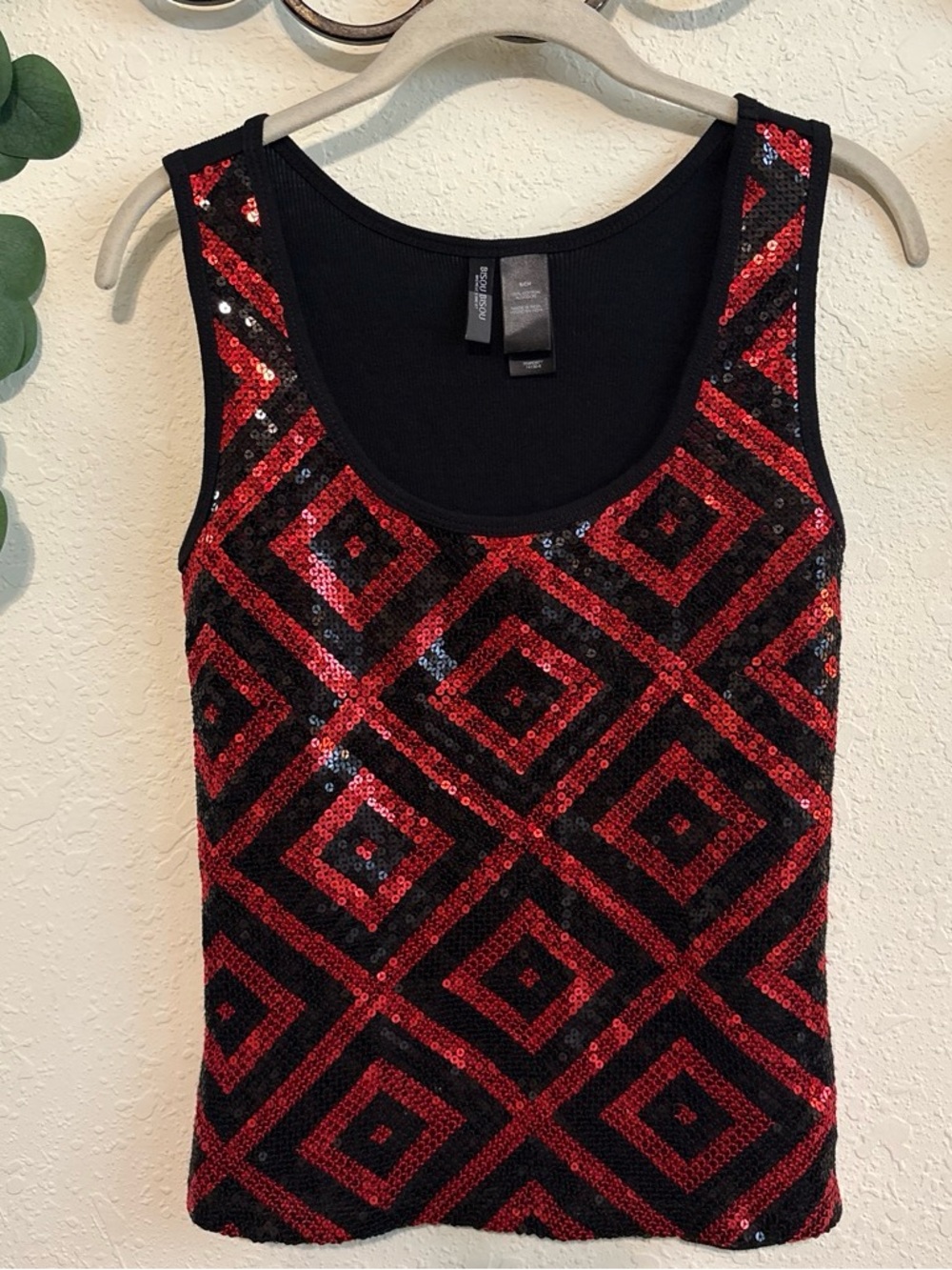 Y2K McBling Red and Black Sequined Diamond Tank Top❤️